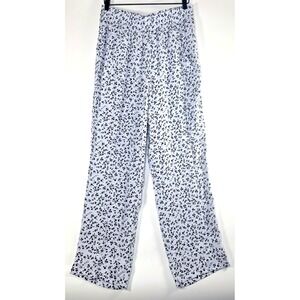 GANNI Pants Women EU 38 US 6 Blue Black Ecovero Viscose Straight Leg Botanical